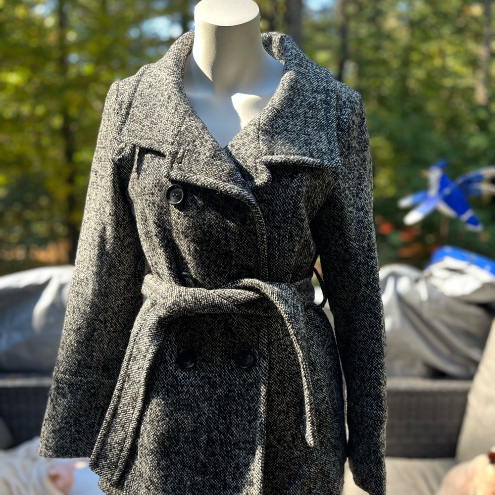 Anne Klein Gray Double-Breasted Trench Coat